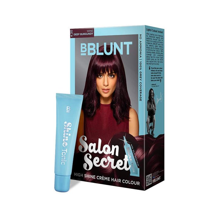 BBLUNT Salon Secret High Shine Crème Hair Colour – Wine Deep Burgundy 4.20 packaging.
