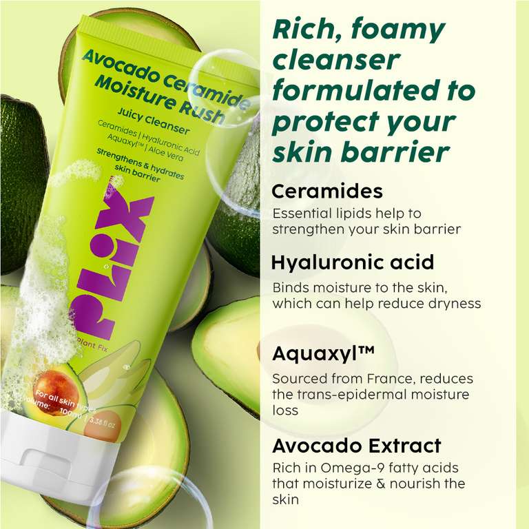 Plix Avocado Ceramide Moisture Rush Juicy Cleanser To Strengthen Your Skin Barrier, 100ml