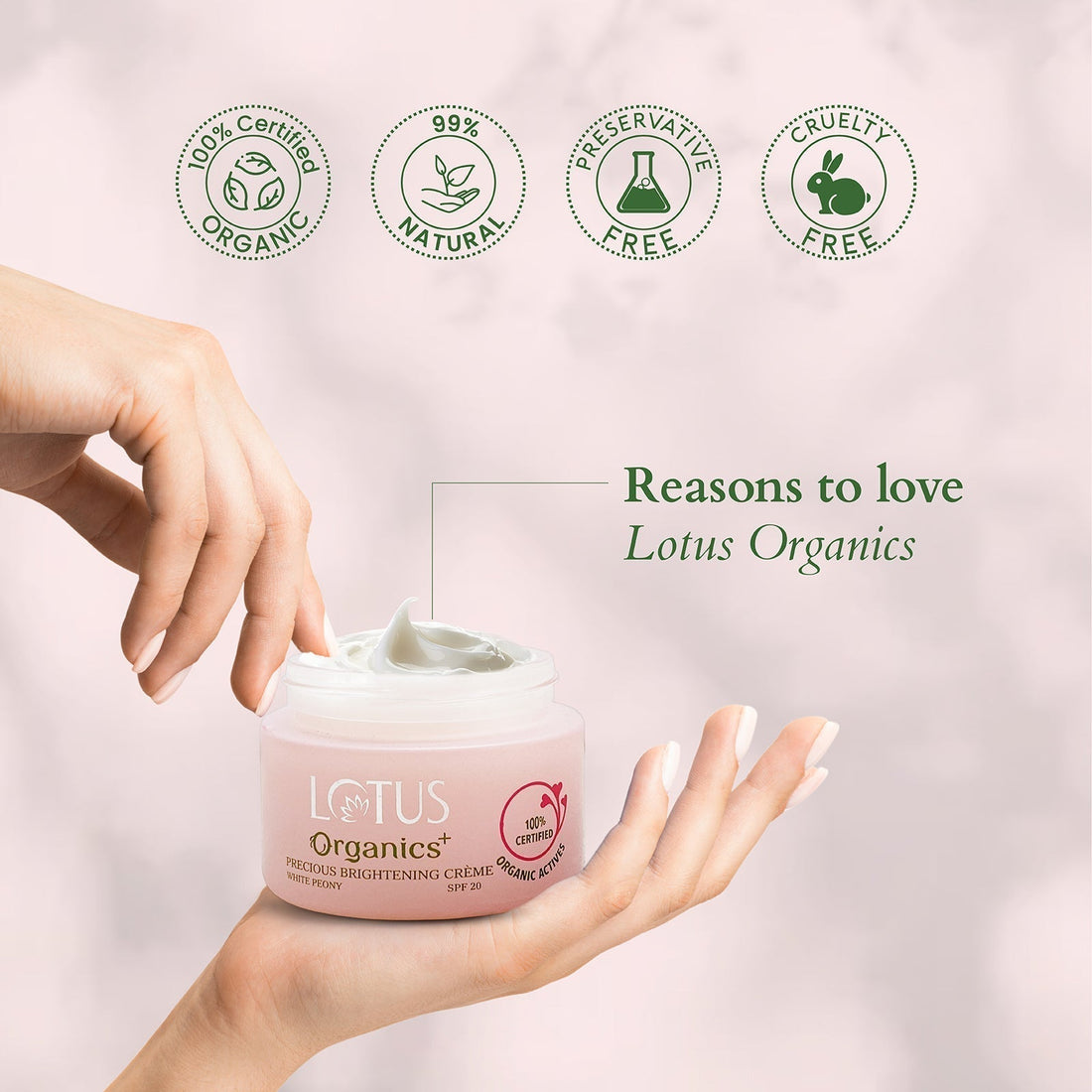 Lotus Organics+ Precious Brightening Crème SPF 20, 30g – Brighten & Protect Skin