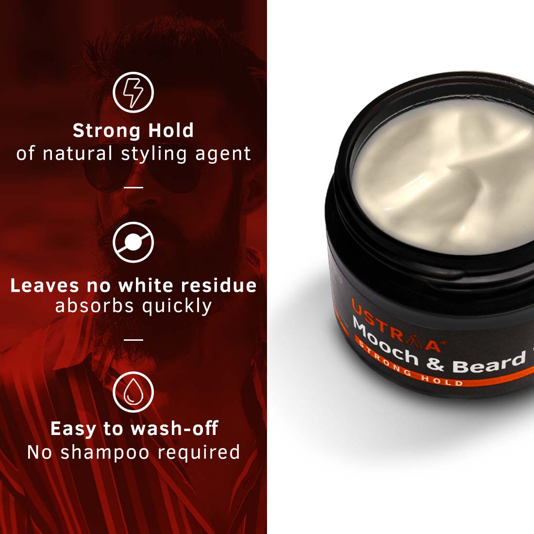 Ustraa Beard & Mooch Wax - Strong Hold, 50g